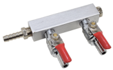 2-WAY ALUMINUM DISTRIBUTOR  PLUG X .355 HOSE BARB.