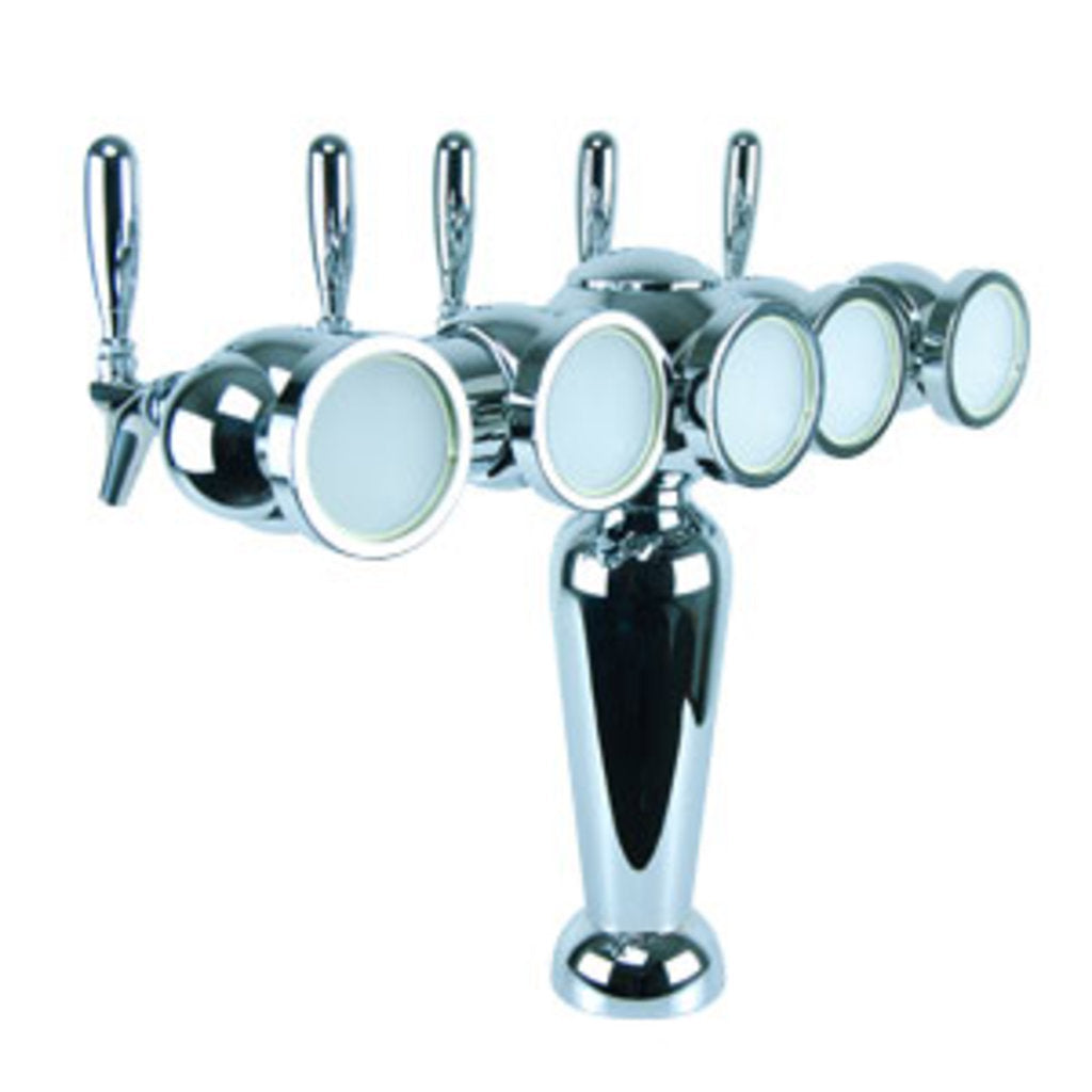 Paris Beer Tower with Illuminated Medallions, 5 Faucet, Chrome Finish, Glycol Cooled