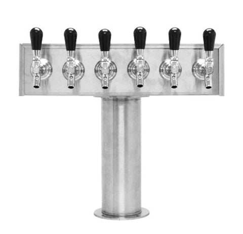 Beer Tower 6 Tap American T-Box, 4 Inch Pedestal, Glycol