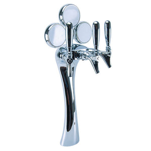 Anaconda Beer Tower with Illuminated Medallions, 3 Faucet, Chrome Finish, Glycol Cooled