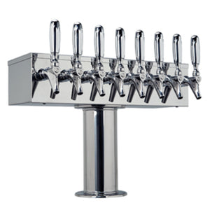 "T" Style Tower - 8 Faucets - 3" Center - Polished Stainless Steel - Glycol Cooled (Tap Handles not included)