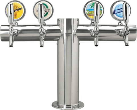 Image of Metropolis "T" - 4 Faucets w/Illuminated Medallions -Polished Stainless- Glycol Cooled